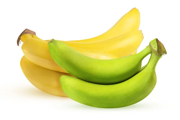 Bananas Amarelas Verdes Sobre Fundo Branco — Fotografia de Stock