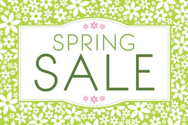 Arka planda çiçekli yeşil bahar satışı büyük başlığı