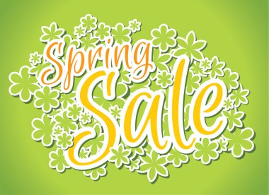 Arka planda çiçekli yeşil bahar satışı büyük başlığı