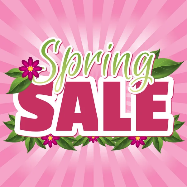 Vânzare de primăvară fundal cu frunze verzi și flori — Vector de stoc