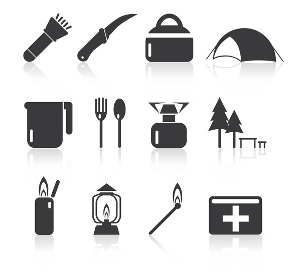 Camping simple icon set