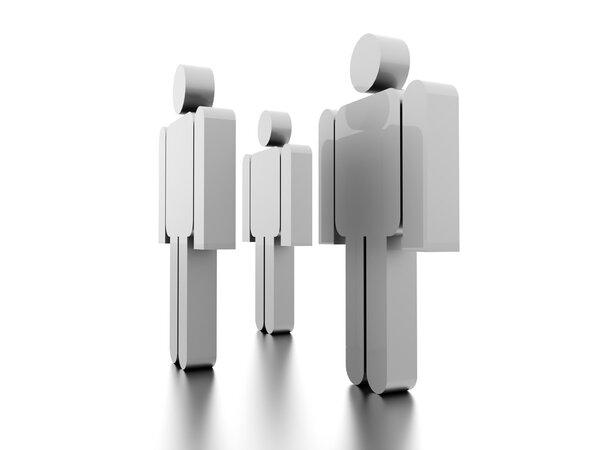 Silver abstract man figure rendered on white background