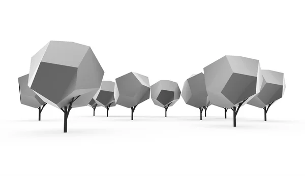 Conceito de árvores abstratas renderizadas sobre fundo branco isolado — Fotografia de Stock