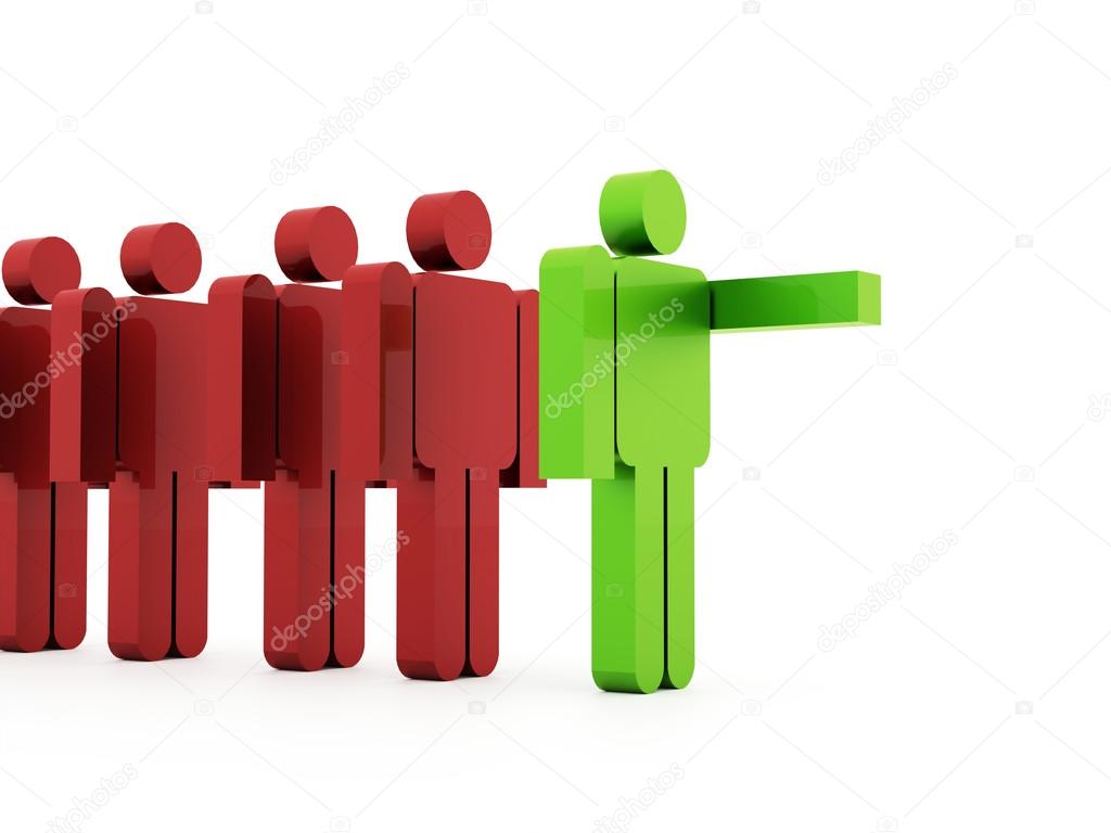 Red one green abstract man figure rendered on white background isolated