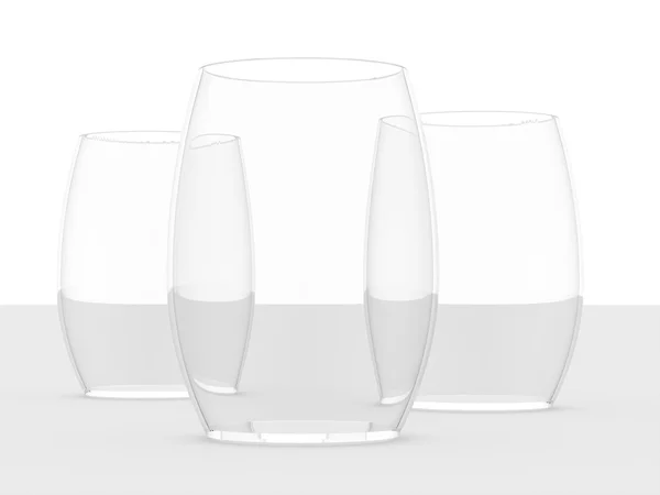 Tasses en verre transparent sur fond blanc — Photo