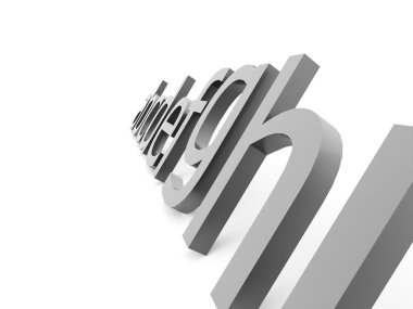 Beyaz arka plan üzerinde işlenen alfabe kavramı