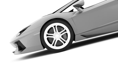 Beyaz arka plan üzerinde işlenen yarış araba detay