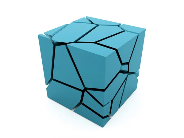 Knäckt blå kub. — Stockfoto