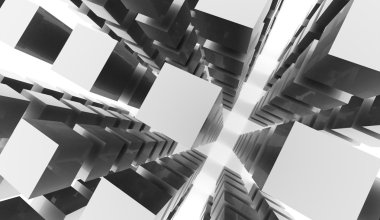 Soyut küpleri arka plan beyaz arka plan üzerinde işlenen