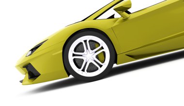 Beyaz arka plan üzerinde işlenen yarış araba detay