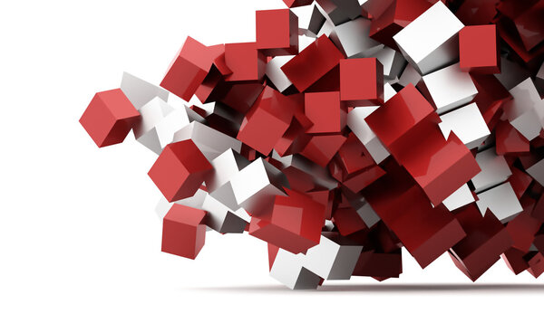 Red abstract geometric cubes background rendered