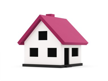 Küçük beyaz bir arka plan üzerinde pembe çatılı evler