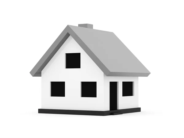 Ein Häuschen mit rotem Dach auf weißem Hintergrund - Stockfotografie