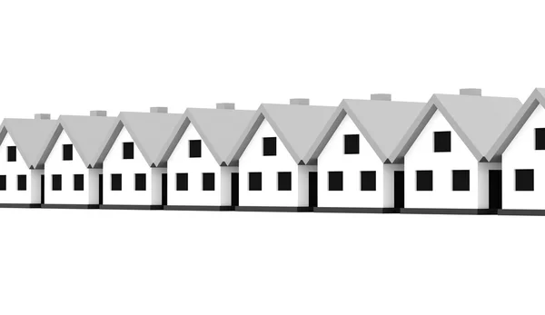 Malé domy se stříbrnou střechou na bílém pozadí — Stock fotografie