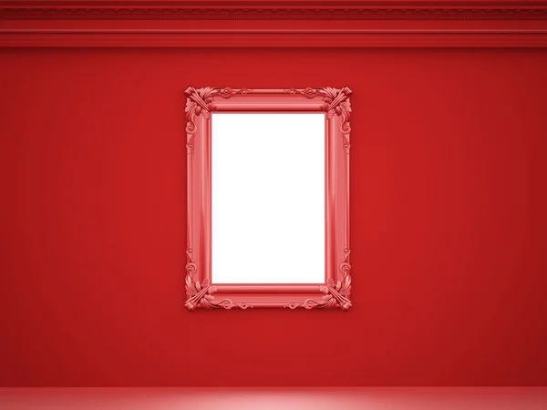 Red vintage mirror frame on the wall — Stock Photo, Image