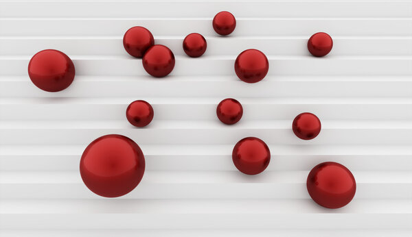 Red spheres on stairs concept 