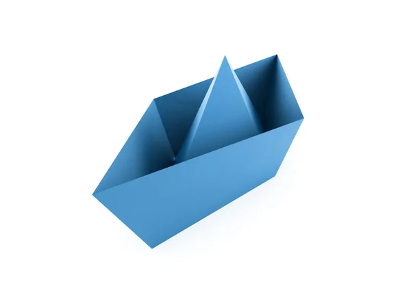 Barco de papel azul renderizado isolado em branco — Fotografia de Stock