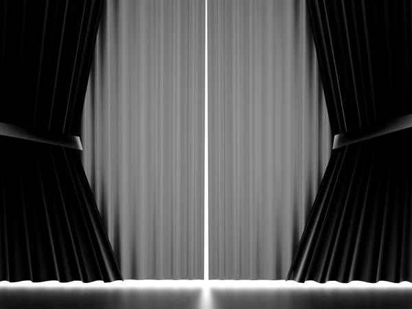 Černá a bílá opona jeviště hadřík — Stock fotografie