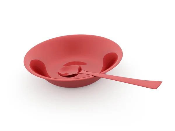 Bowl with spoon rendered — Stock Photo, Image