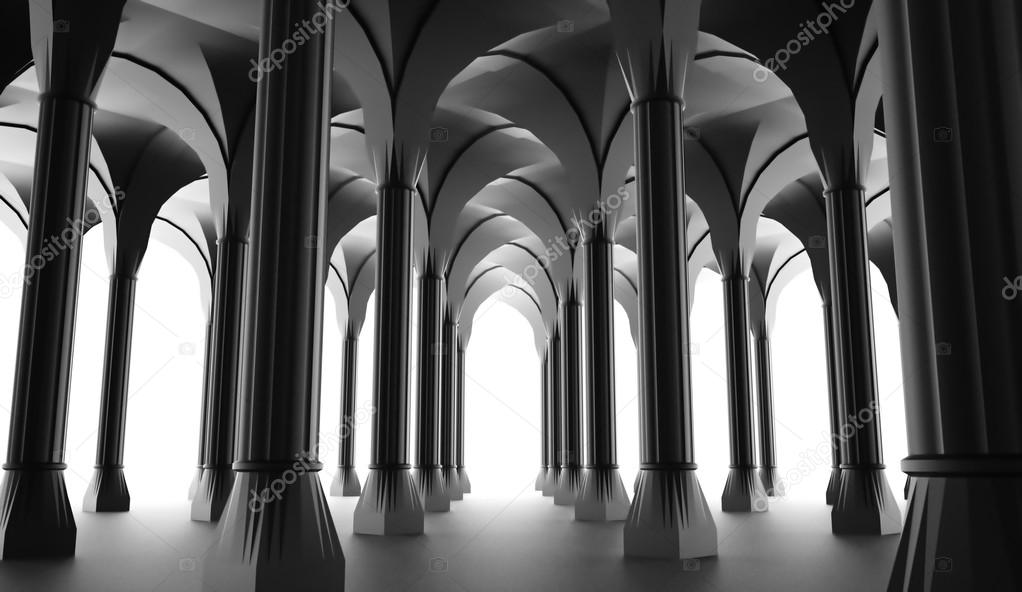 Black historic colonnade from columns 