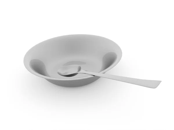 Bowl with spoon rendered — Stock Photo, Image