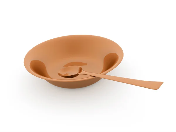 Bowl with spoon rendered — Stock Photo, Image