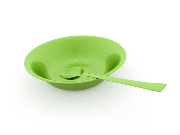 Bowl with spoon rendered — Stock Photo, Image