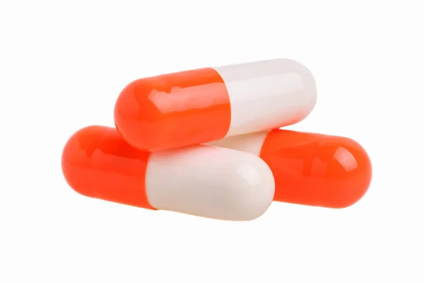 Βιταμίνες Φάρμακα Λευκό Και Κόκκινο Καψάκιο Που Απομονώνονται Λευκό Φόντο — Φωτογραφία Αρχείου