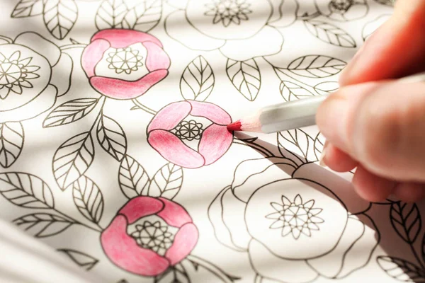 Çiçek desenli yetişkin anti-stres boyama kitabı..