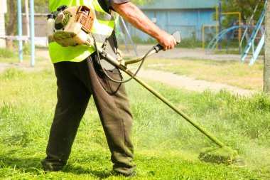 Fırçalı çim biçme makinesi. Çim biçme.
