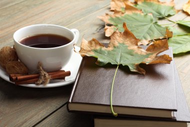 sonbahar yaprakları ile kitap