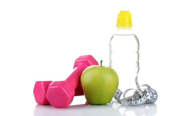Dieta, garrafa de água e uma fita métrica — Fotografia de Stock