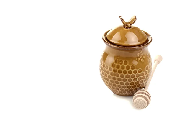 Honeypot e cucchiaio per miele — Foto Stock