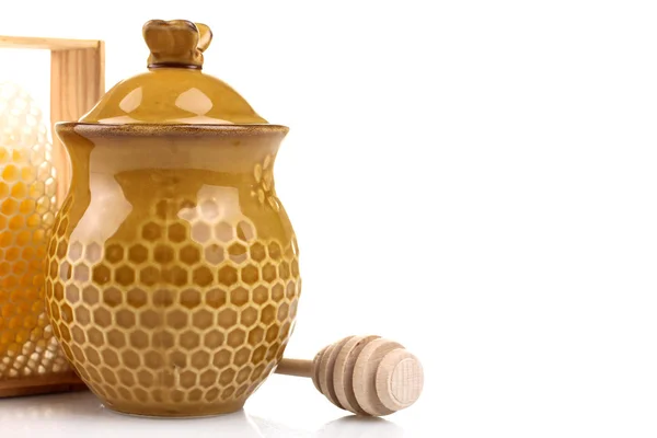 Honeypot és kanál méz — Stock Fotó