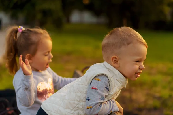 Moederschap Zorg Zomer Ouderschap Concept Twee Kleine Kinderen Van Dezelfde — Stockfoto