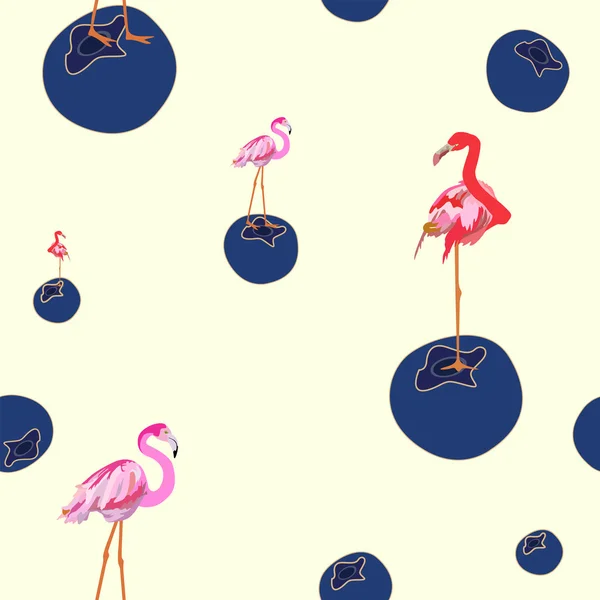 Desenho flamingos com mirtilos de baga, design de moda, padrão sem costura — Vetor de Stock