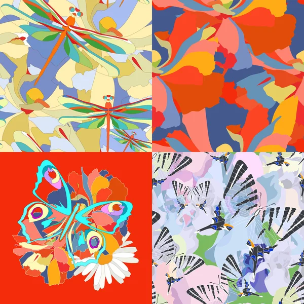 抽象的なフローラル背景蝶やトンボ、シームレスなパターンのファッション — ストックベクタ