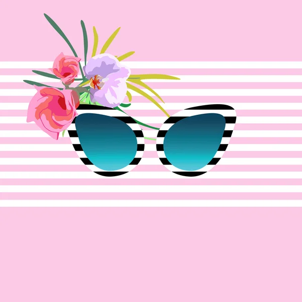 Abstrakt Trekk Solbriller Stripete Mønster Svart Hvitt Tropisk Blomsterorkid Rosa – stockvektor
