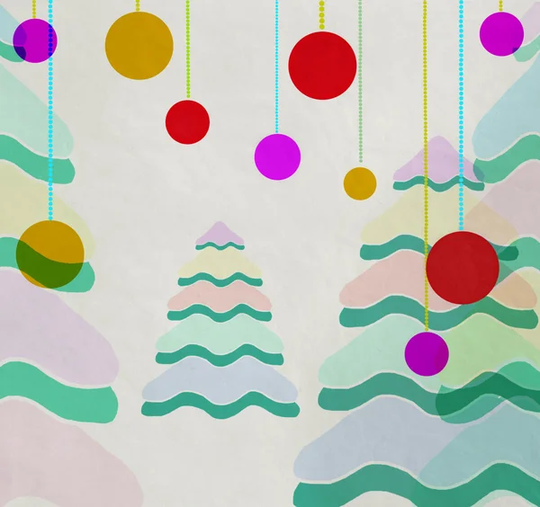 Merry Christmas card, kerstboom en decorations, vintage — Stockfoto