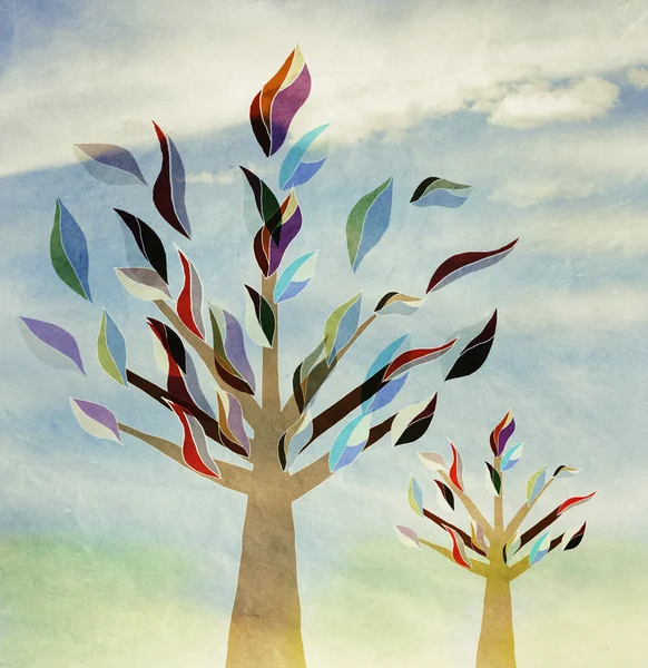 Family trees with colorful leaves,, vintage, childhood — Stock Photo, Image