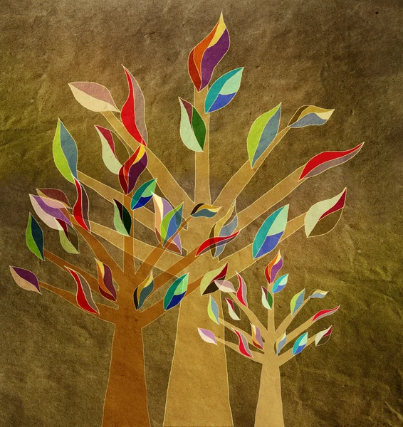 Stammbäume mit bunten Blättern,, Jahrgang, Kindheit — Stockfoto