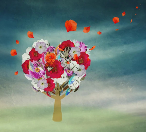 Flower tree in the shape of heart, Valentine — Stock Photo, Image