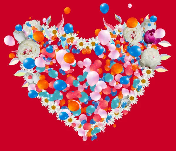 Flower heart and balloons — Stock Photo, Image