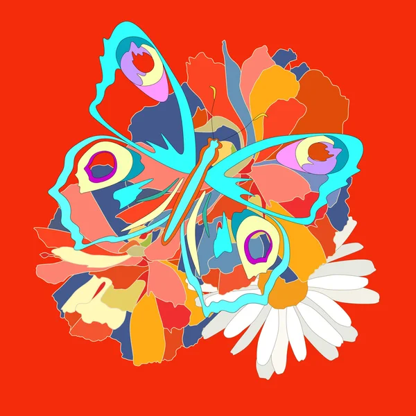 Greeting card,, butterflies on flowers — Stock Vector