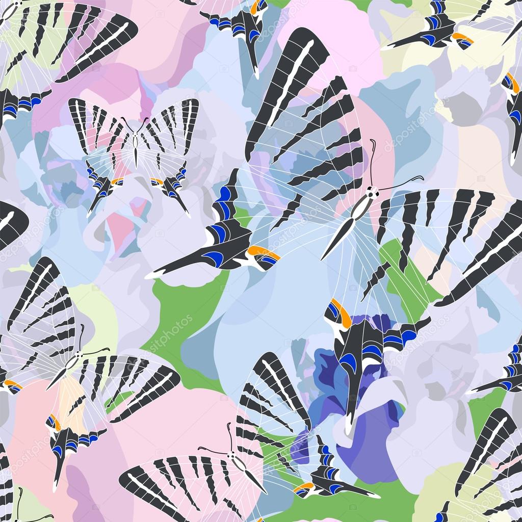 Butterflies and flowers, seamless pattern
