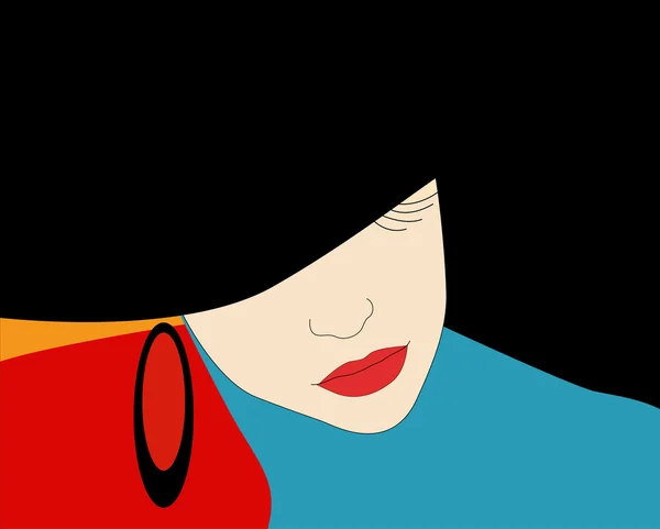 Hermosa chica en un sombrero negro, Moda, Arte — Vector de stock