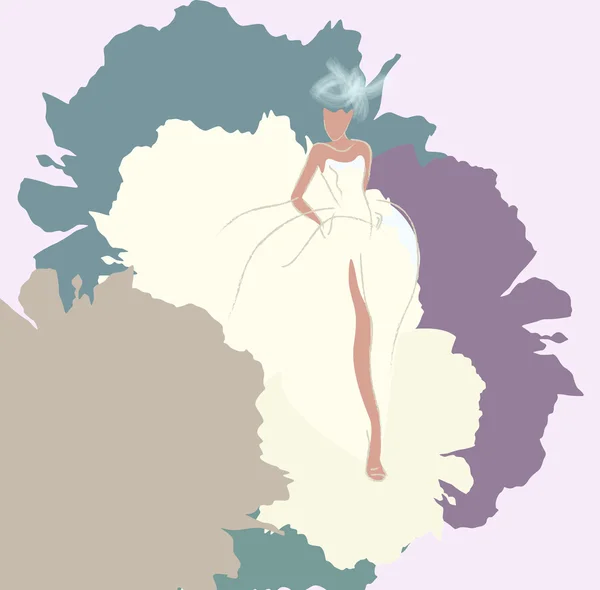 Bosquejo abstracto de una mujer en un vestido de novia — Vector de stock