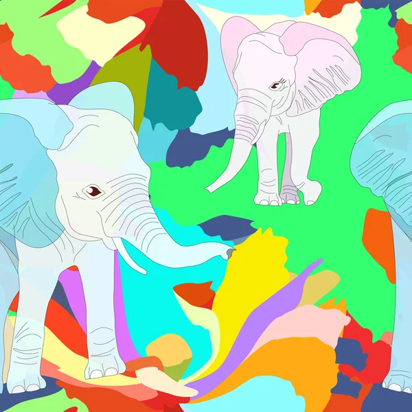 Couple of elephants (pink and blue)  on the background of flowers. Seamless pattern Royalty Free Stock Illustrations