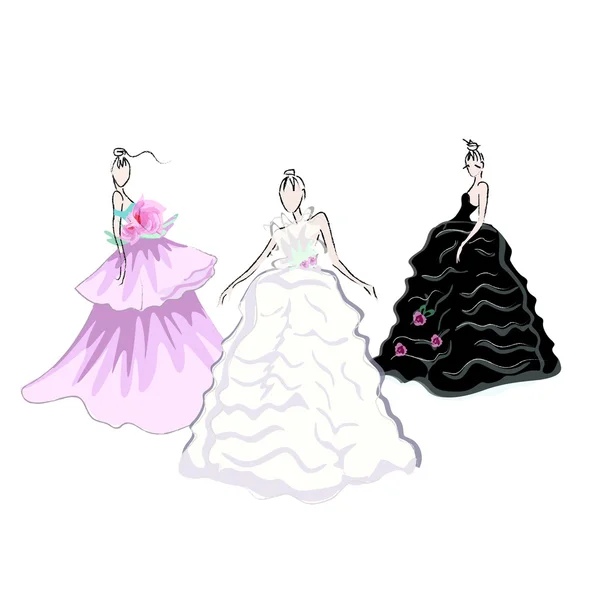 Abstract sketch of models in gorgeous dress — Stock Vector