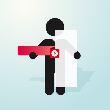 işaret ve kırmızı bir sekme şekil adam tutar